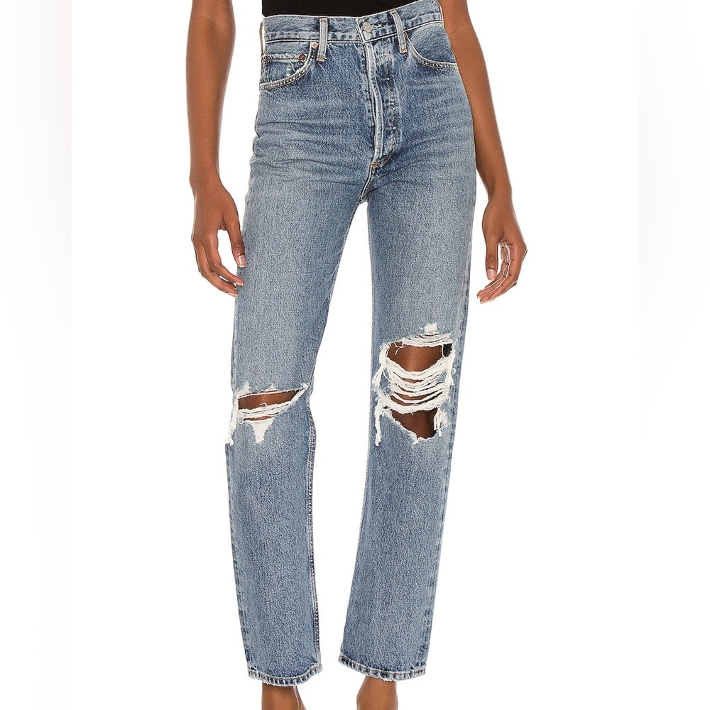 AGOLDE Distressed 90's Pinch Waist HiRise Straight Leg Jean in Backdrop Size 27